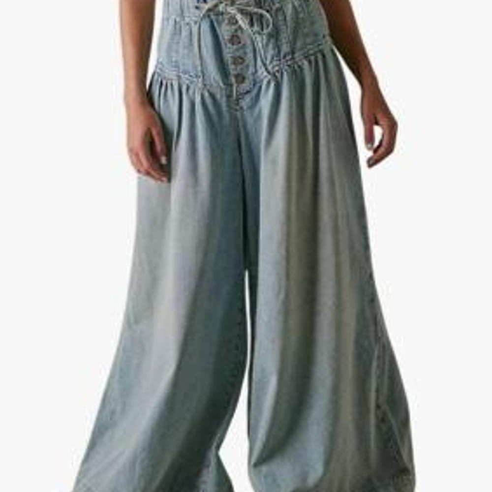 Women's Y2k Pleated Baggy Jeans Elastic Waist Wide Leg Denim Pants